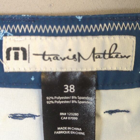 Travis Mathew Shorts Mens 38 Blue Print Lightweight Performance Golf - Picture 2 of 7